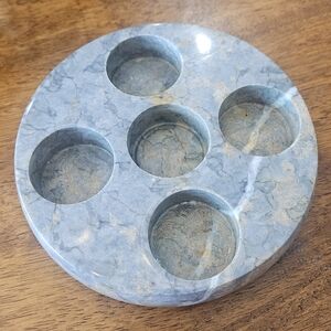 Solid Marble Candle Holder/Tealight Holder Gray Tan White Veining 6" Diameter